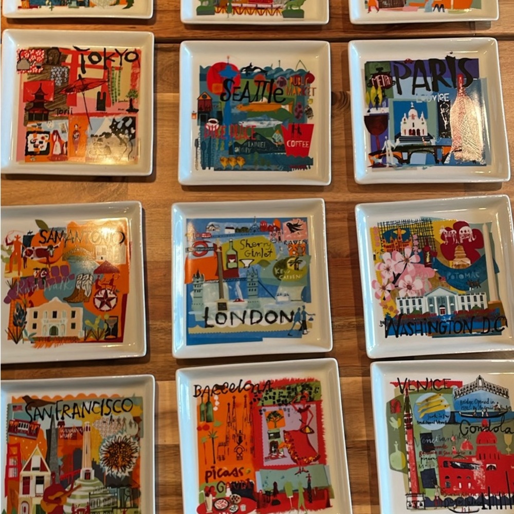 Crate and Barrel “Cities” cocktail party plates.